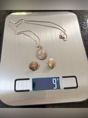 .925 Indigenous Engraved Teardrop Pendant Necklace with Matching Stud Earrings